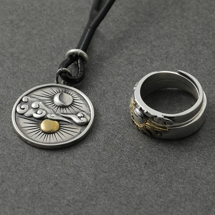 Collar de sol, luna y nubes estilo vintage chapado en plata - imagen 3
