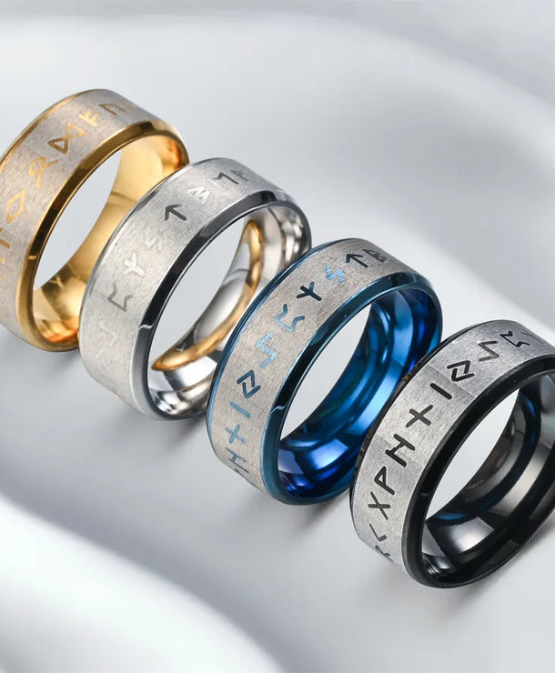 Anillo de acero 304 con diseño color block y grabado para hombre