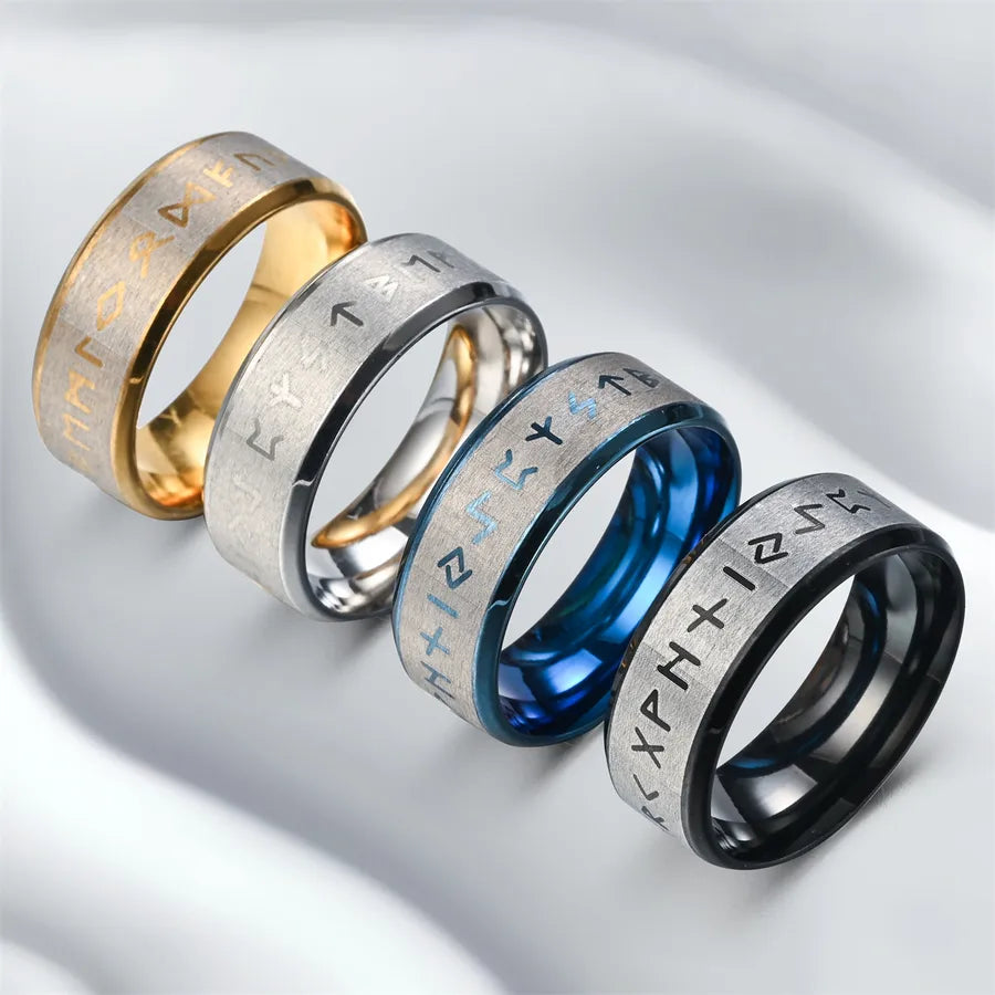 Anillo de acero 304 con diseño color block y grabado para hombre