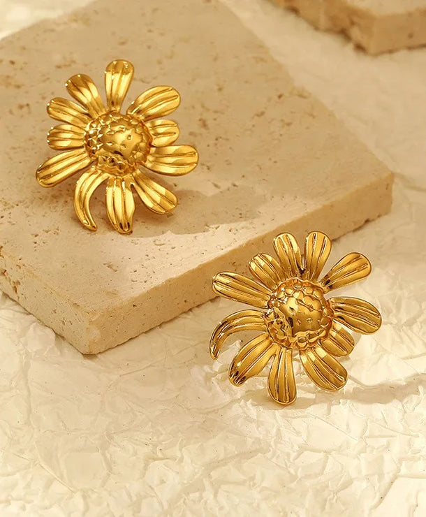 Aretes de botón de acero inoxidable 304 con diseño floral streetwear - imagen 40