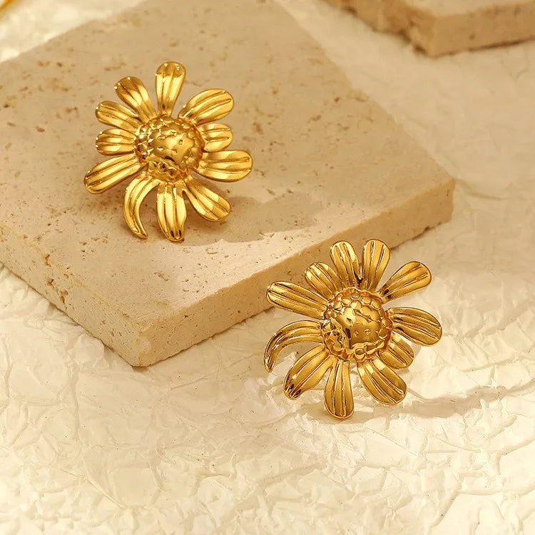 Aretes de botón de acero inoxidable 304 con diseño floral streetwear - imagen 40