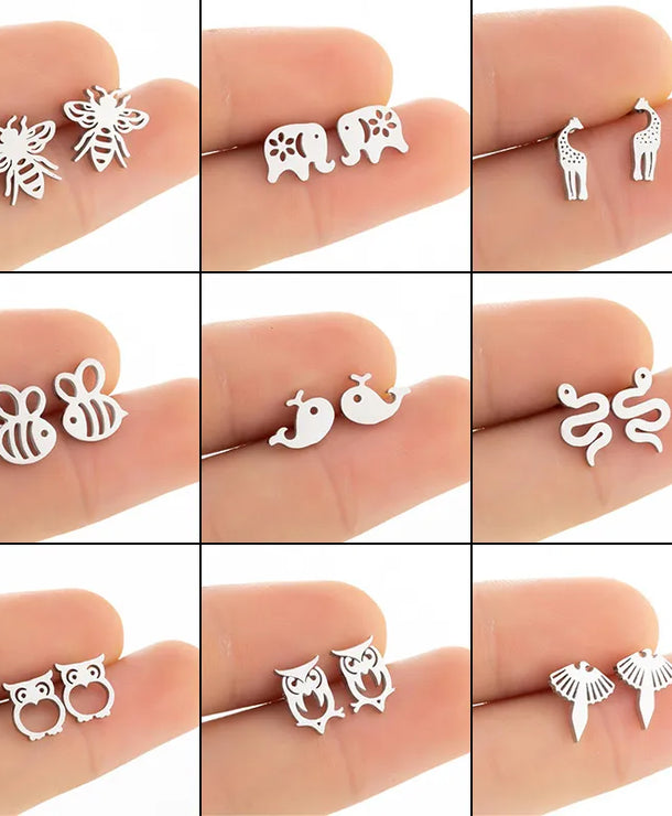 Aretes de animalitos con baño de oro 18K en acero 304 para mujer