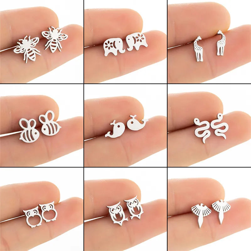 Aretes de animalitos con baño de oro 18K en acero 304 para mujer