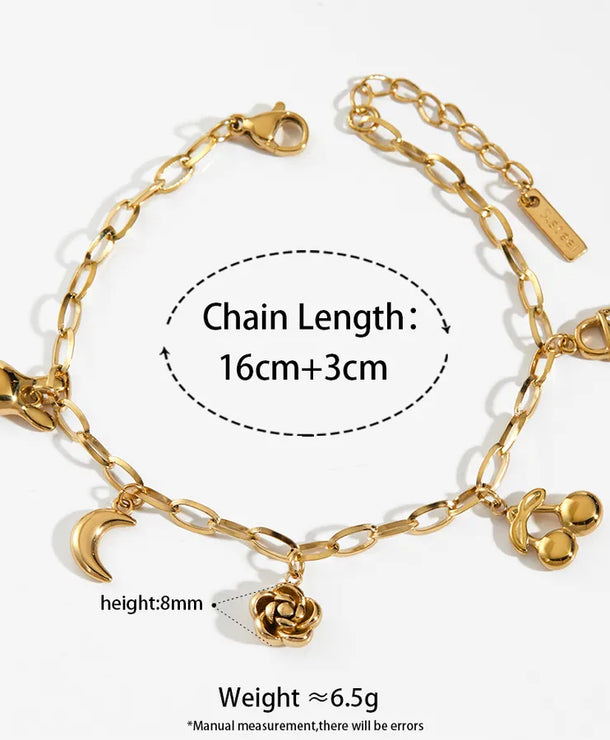 Pulsera de flores de cereza con baño de oro y circonias en acero 304 - imagen 2