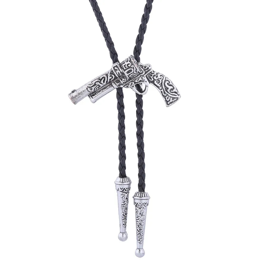 Corbata bolo de aleación con cordón de piel y dijes de estrella y calavera - imagen 32