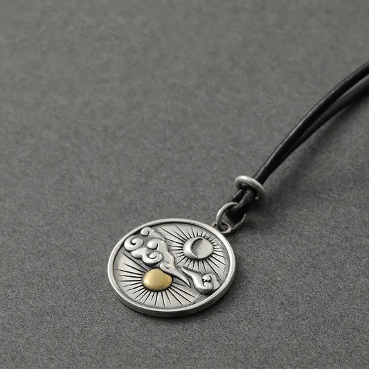 Collar de sol, luna y nubes estilo vintage chapado en plata - imagen 2