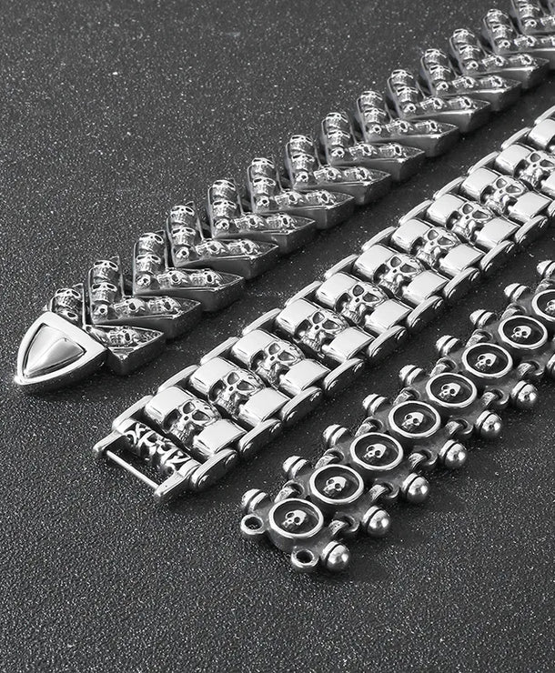 Pulsera de cadena en acero 304 con dije de calavera, hip-hop rock - imagen 3