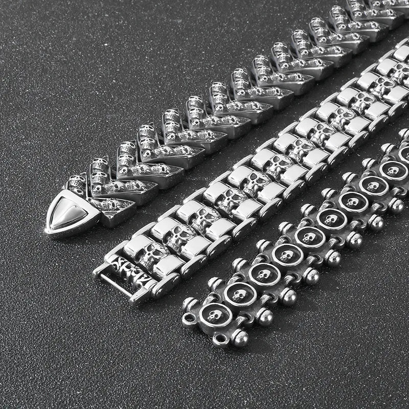 Pulsera de cadena en acero 304 con dije de calavera, hip-hop rock - imagen 3