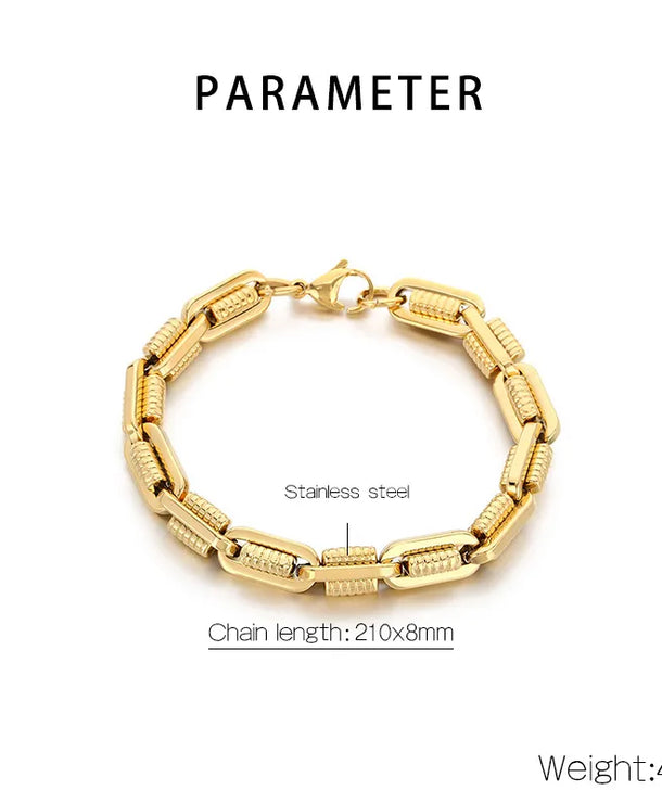 Pulsera de eslabones ovalados con patrón de engranaje chapada en oro 18K - imagen 2