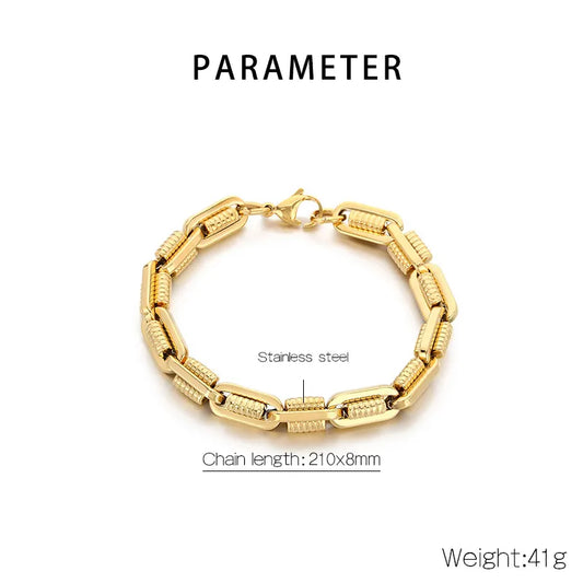 Pulsera de eslabones ovalados con patrón de engranaje chapada en oro 18K - imagen 2