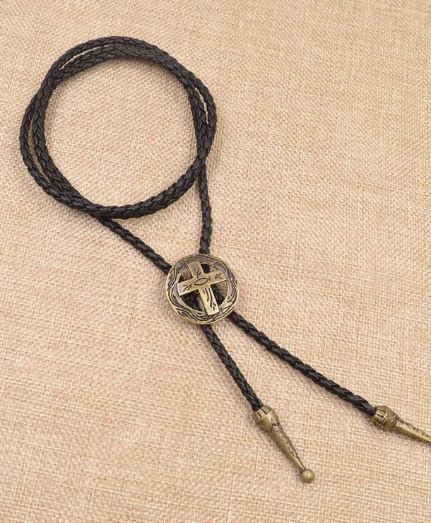 Corbata bolo de aleación con cordón de piel y dijes de estrella y calavera - imagen 14