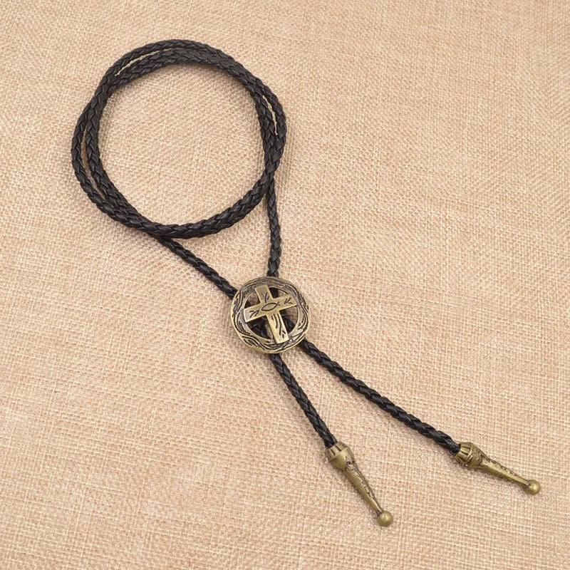 Corbata bolo de aleación con cordón de piel y dijes de estrella y calavera - imagen 14