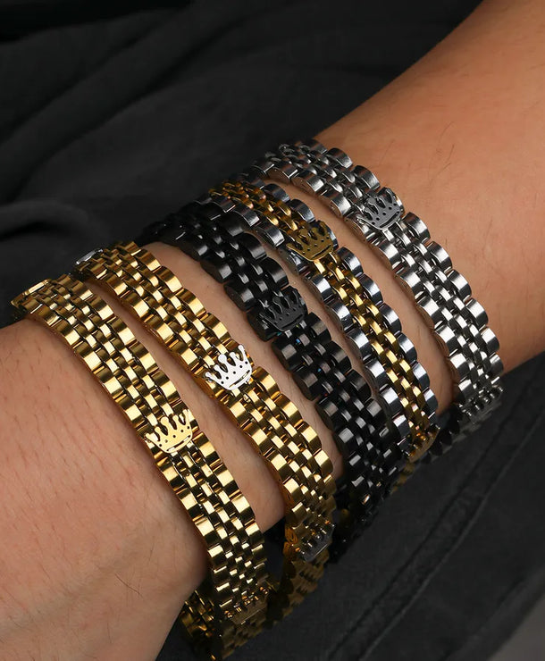 Brazalete de corona para hombre en acero 201 con cadena tipo reloj