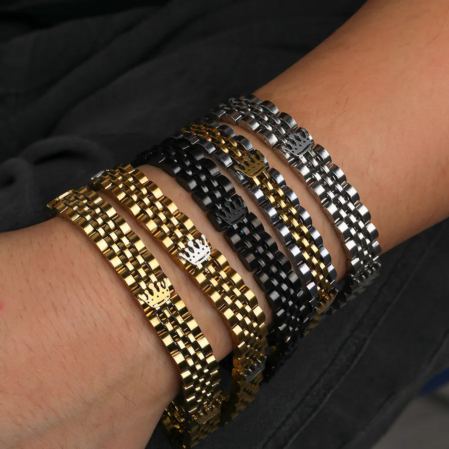 Brazalete de corona para hombre en acero 201 con cadena tipo reloj