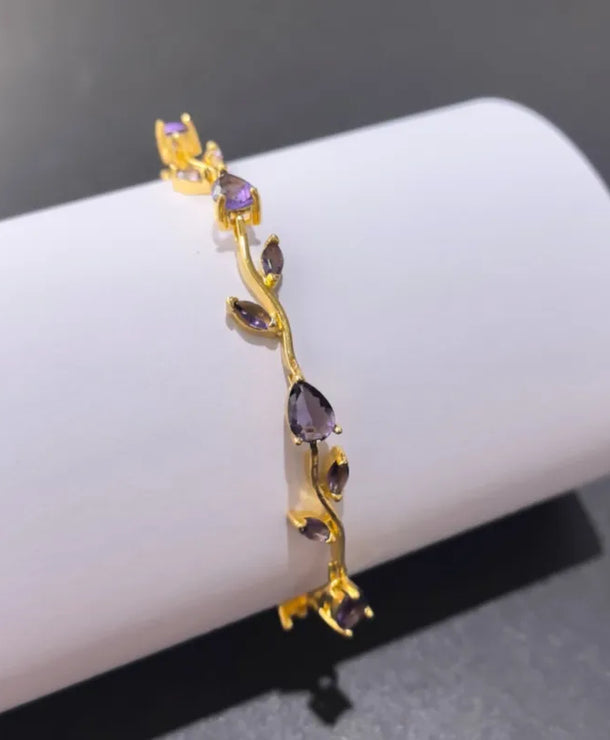 Pulsera de acero 304 con baño de oro 18K y diseño de hojas para mujer - imagen 9