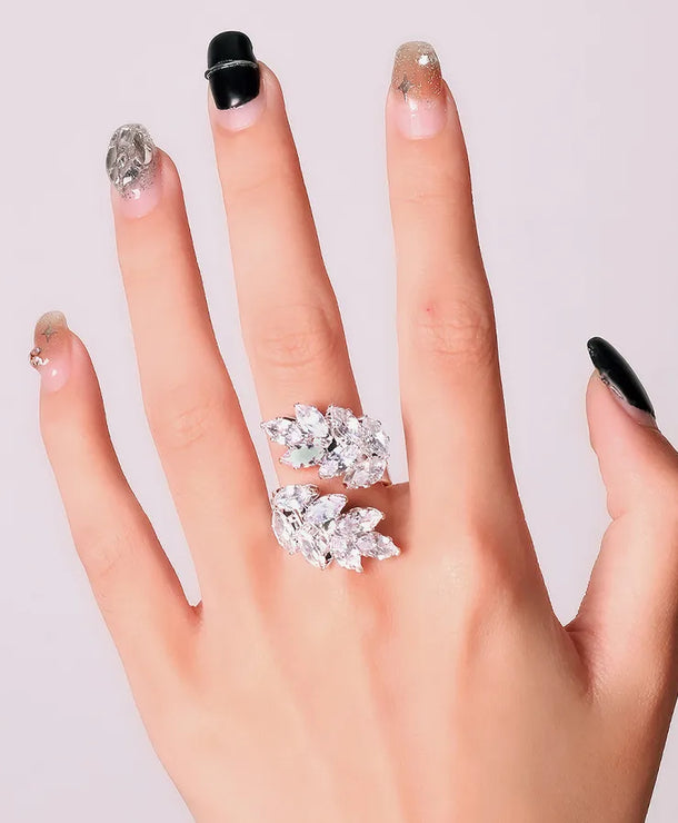 Anillos con diseño de hojas e incrustación de circonia para mujer - imagen 6