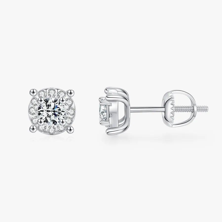 Aretes de botón de plata esterlina 925 con moissanita geométrica - imagen 3