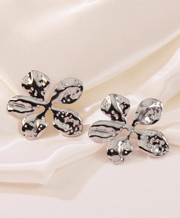 Aretes de botón de acero inoxidable 304 con diseño floral streetwear - imagen 12