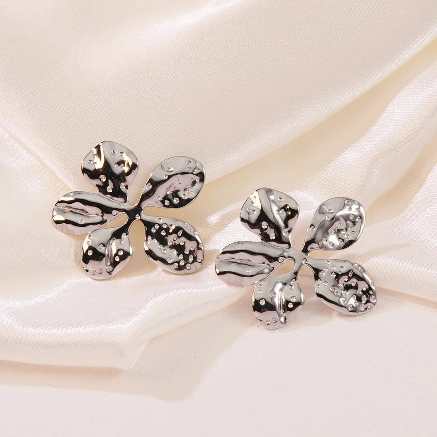 Aretes de botón de acero inoxidable 304 con diseño floral streetwear - imagen 12