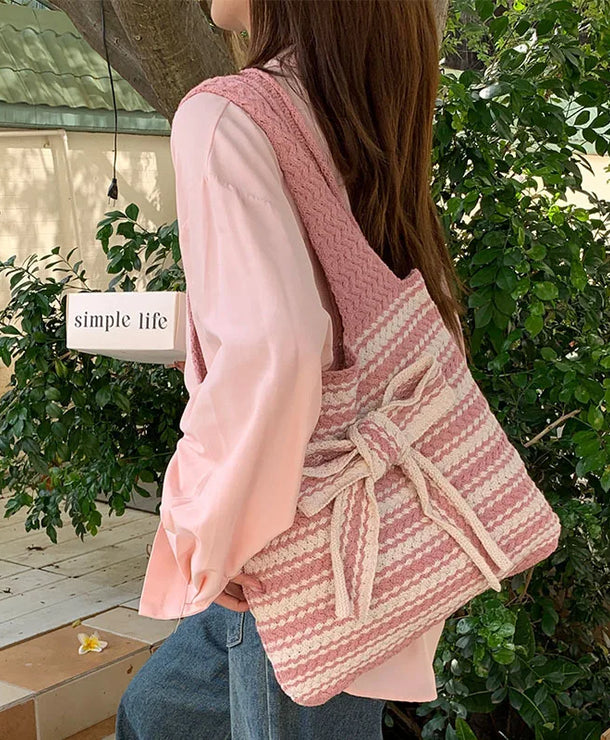 Bolso de hombro de poliéster con moño y tejido vintage para mujer - imagen 5