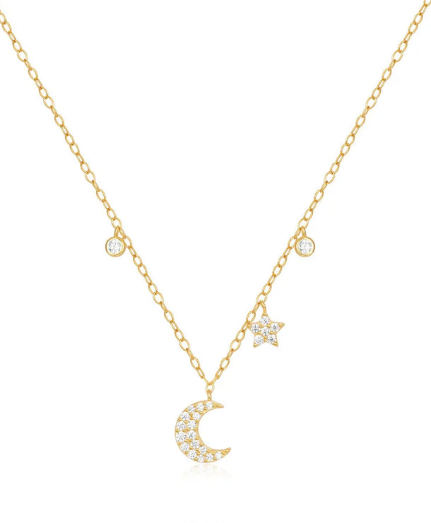 Collar de plata esterlina 925 dorado con dijes de estrella y luna - imagen 5
