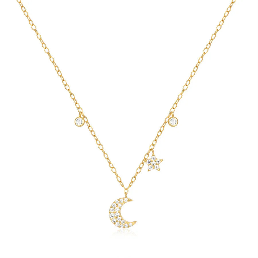 Collar de plata esterlina 925 dorado con dijes de estrella y luna - imagen 5
