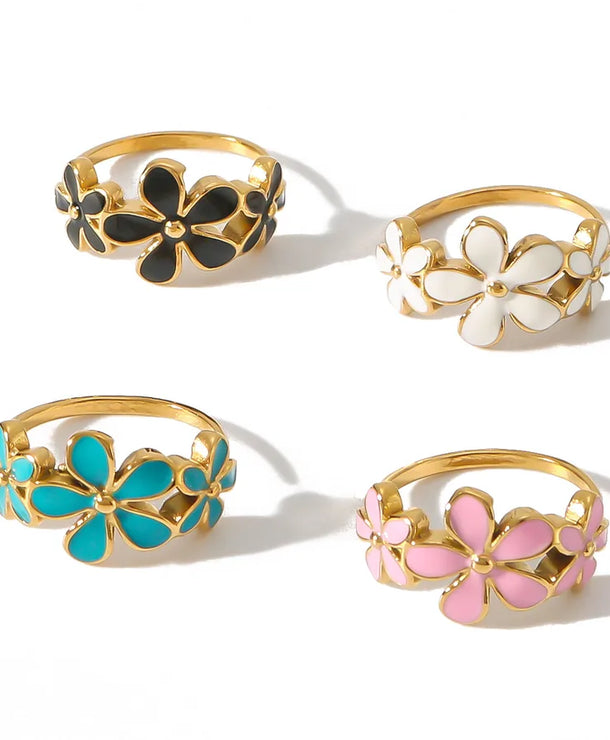 Anillo con diseño de flor en esmalte, estilo IG dulce para mujer - imagen 3