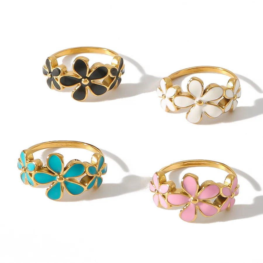 Anillo con diseño de flor en esmalte, estilo IG dulce para mujer - imagen 3