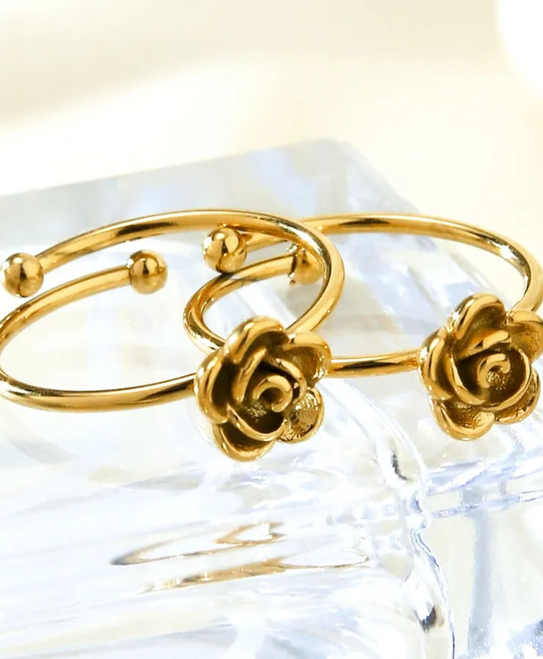 Anillo ajustable de flor en acero 304 con baño de oro 18K para mujer - imagen 5
