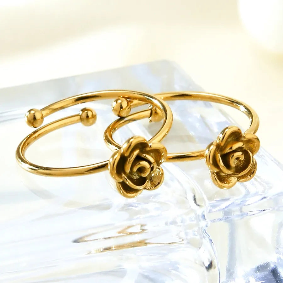 Anillo ajustable de flor en acero 304 con baño de oro 18K para mujer - imagen 5