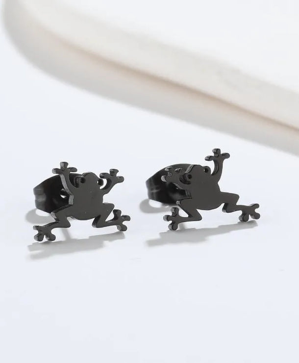 Aretes de botón de acero 304 con baño de oro 18K y diseño de animalitos - imagen 39