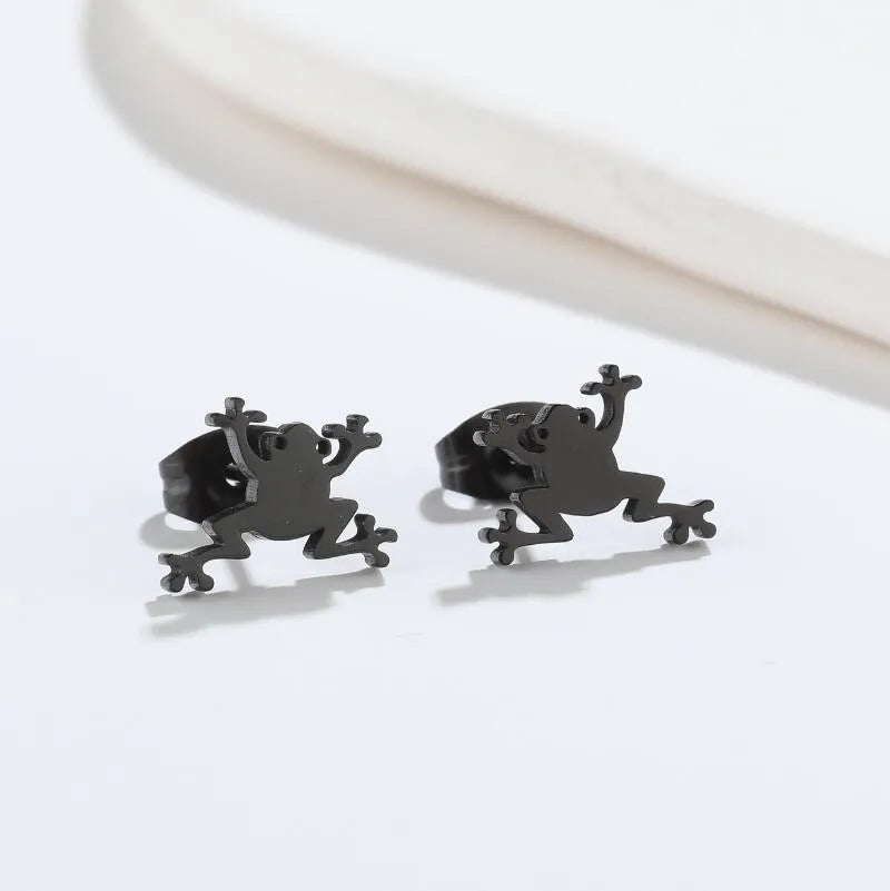 Aretes de botón de acero 304 con baño de oro 18K y diseño de animalitos - imagen 39