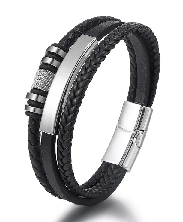 Pulsera de piel trenzada unisex con broche magnético de aleación