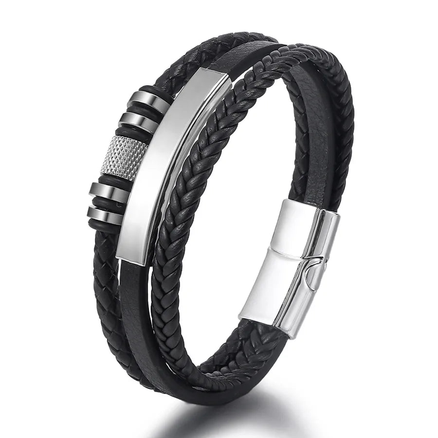 Pulsera de piel trenzada unisex con broche magnético de aleación