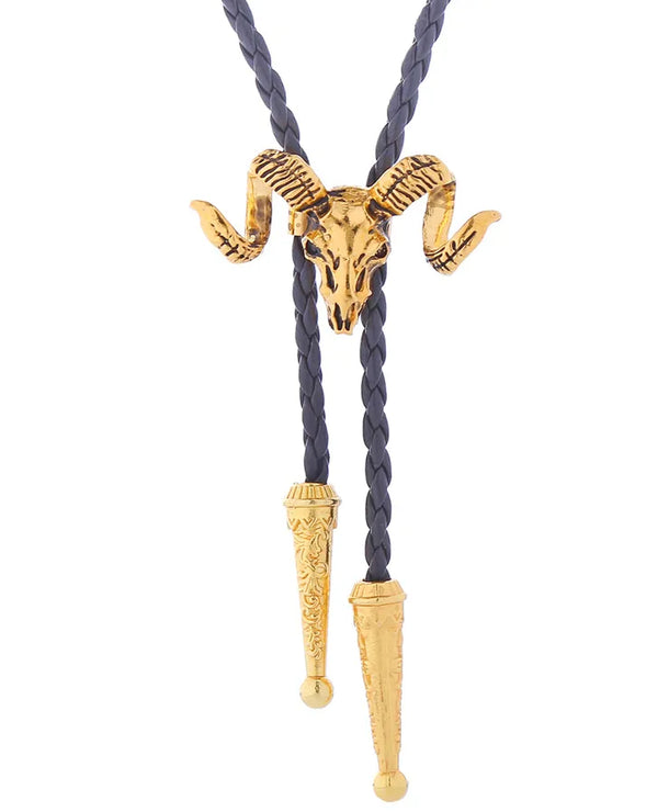 Corbata bolo de aleación con cordón de piel y dijes de estrella y calavera - imagen 46