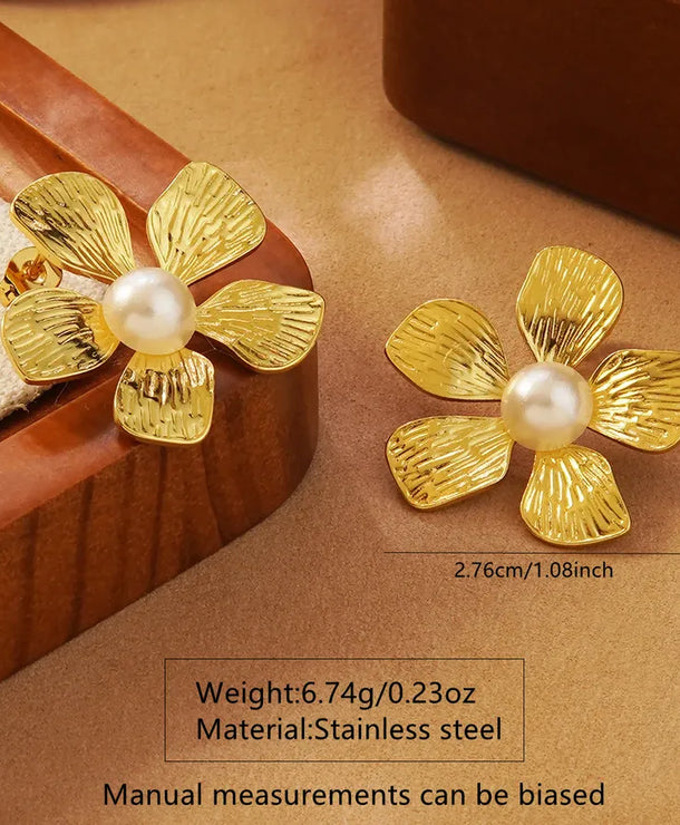 Aretes de botón de acero inoxidable 304 con diseño floral streetwear - imagen 30