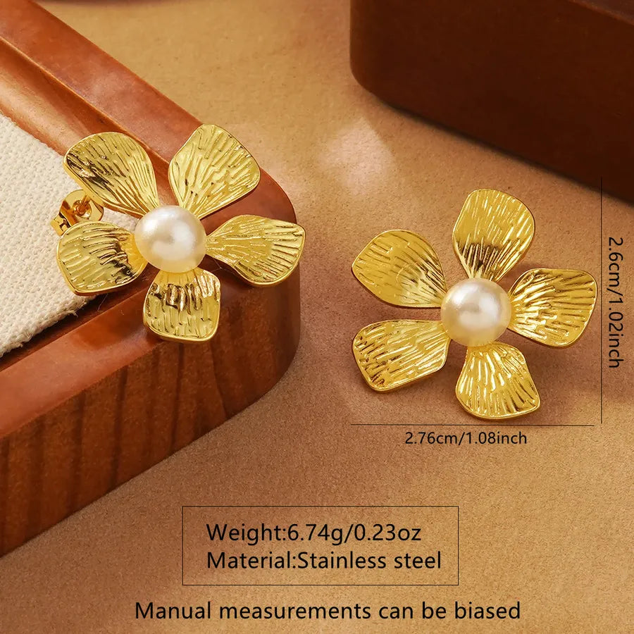 Aretes de botón de acero inoxidable 304 con diseño floral streetwear - imagen 30