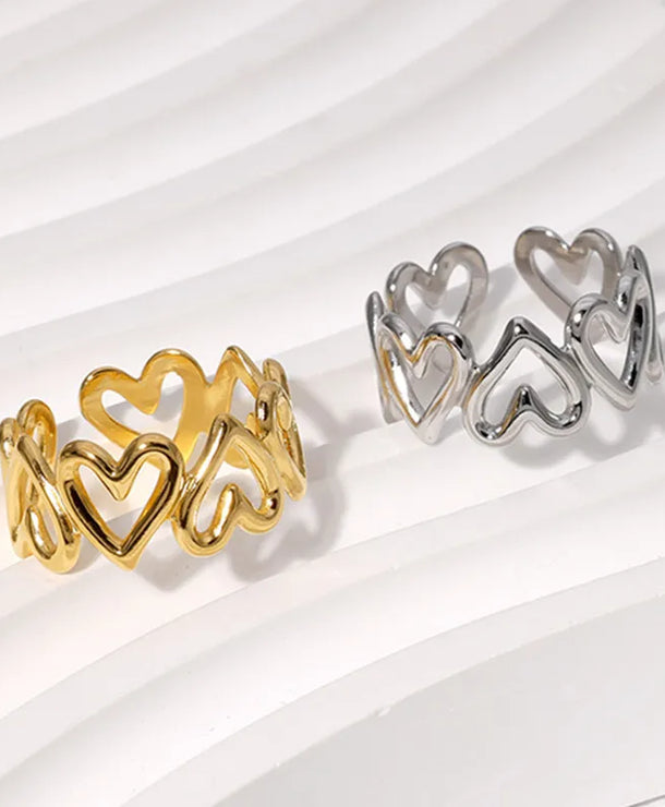 Anillo ajustable con forma de corazón y baño de oro 18K para mujer - imagen 3