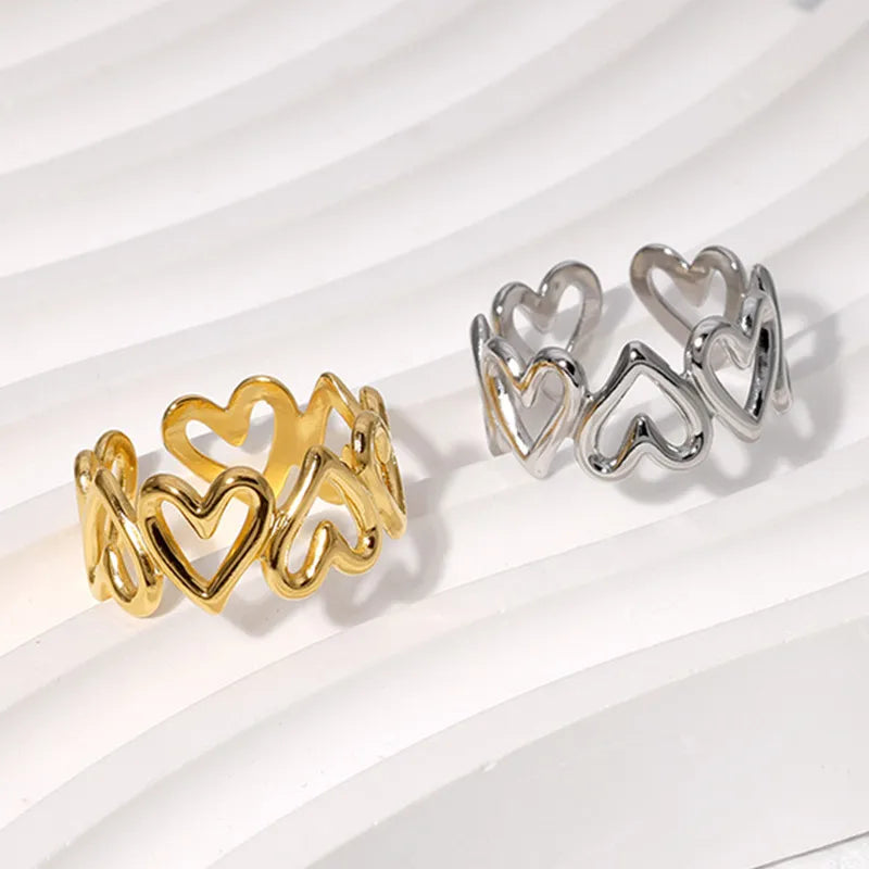 Anillo ajustable con forma de corazón y baño de oro 18K para mujer - imagen 3