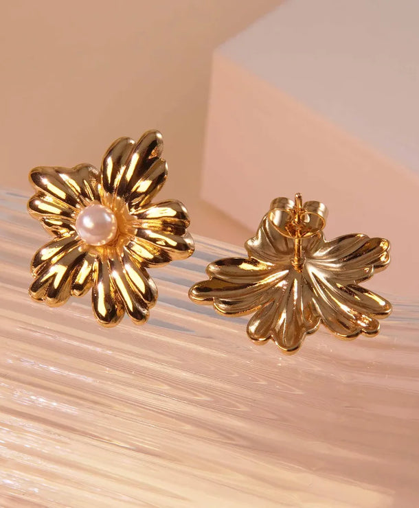 Aretes de botón de acero 304 con diseño de flores, estilo dulce - imagen 6