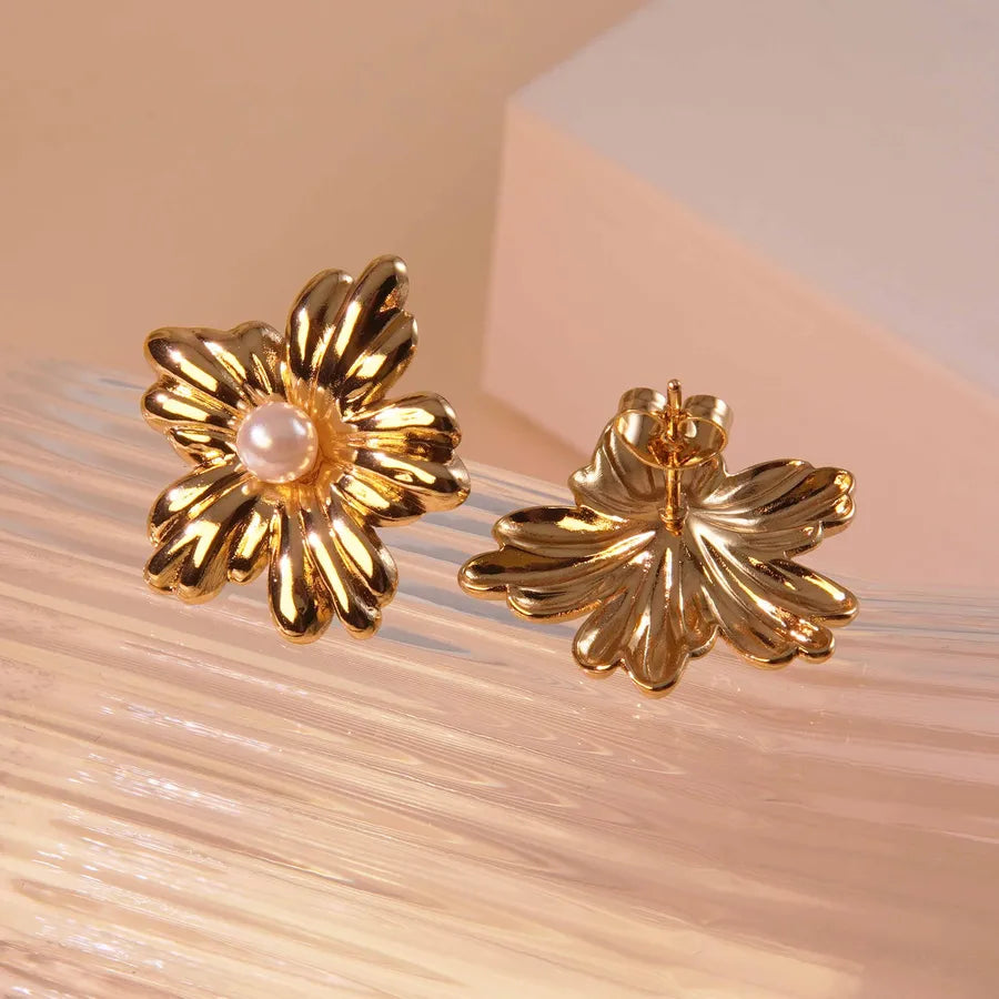 Aretes de botón de acero 304 con diseño de flores, estilo dulce - imagen 6