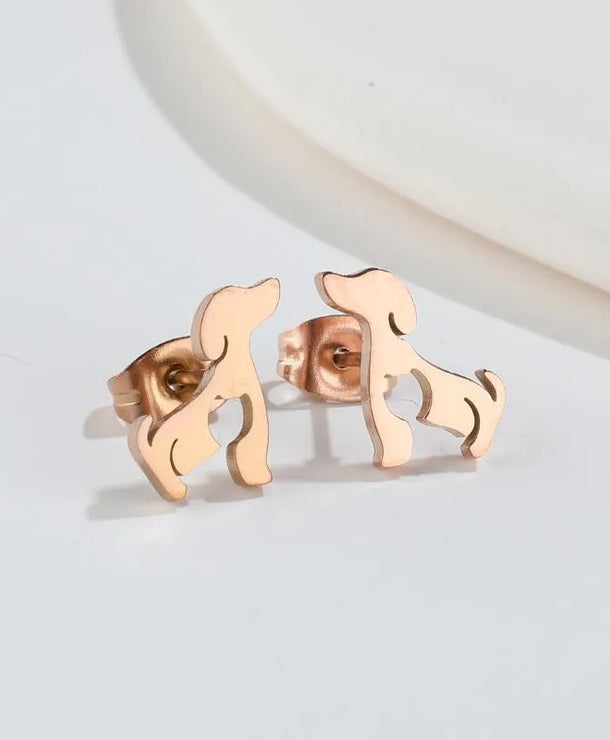 Aretes de botón de acero 304 con baño de oro 18K y diseño de animalitos - imagen 12