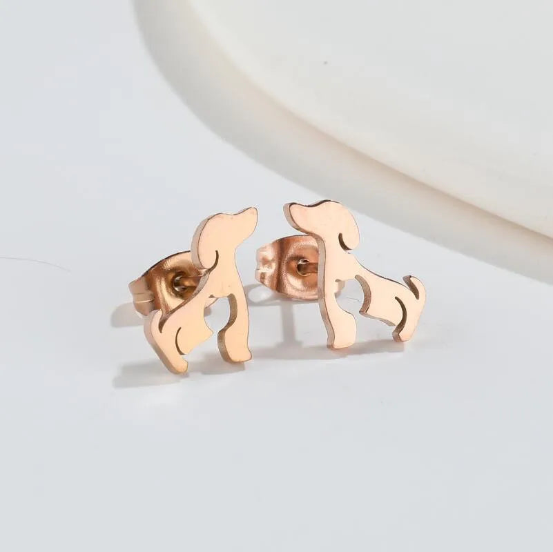 Aretes de botón de acero 304 con baño de oro 18K y diseño de animalitos - imagen 12