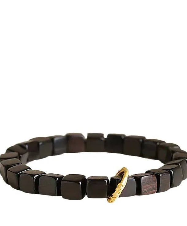 Pulsera de madera con cuentas negras, estilo natural unisex - imagen 5