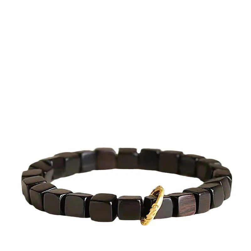 Pulsera de madera con cuentas negras, estilo natural unisex - imagen 5