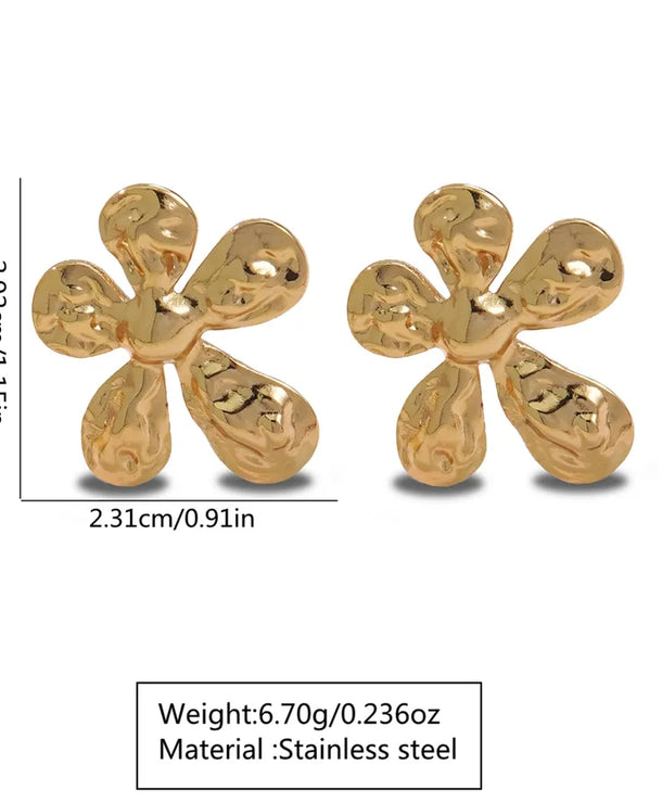 Aretes de botón de acero inoxidable 304 con diseño floral streetwear - imagen 29