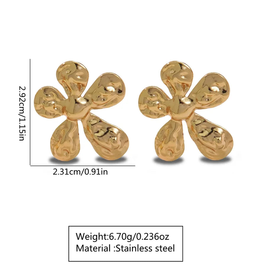 Aretes de botón de acero inoxidable 304 con diseño floral streetwear - imagen 29