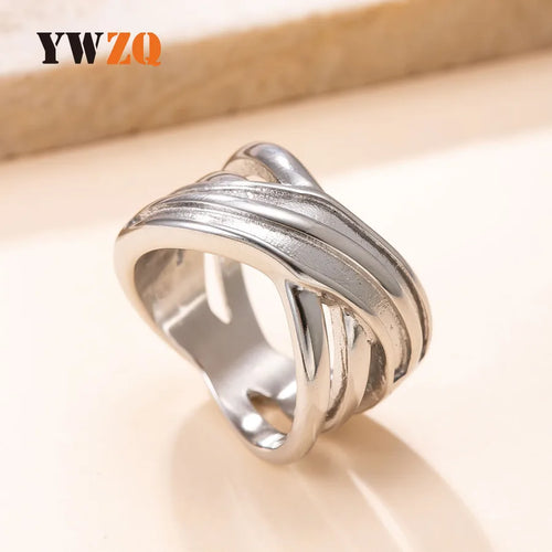 Anillo ajustable de acero y titanio con diseño cruzado, unisex