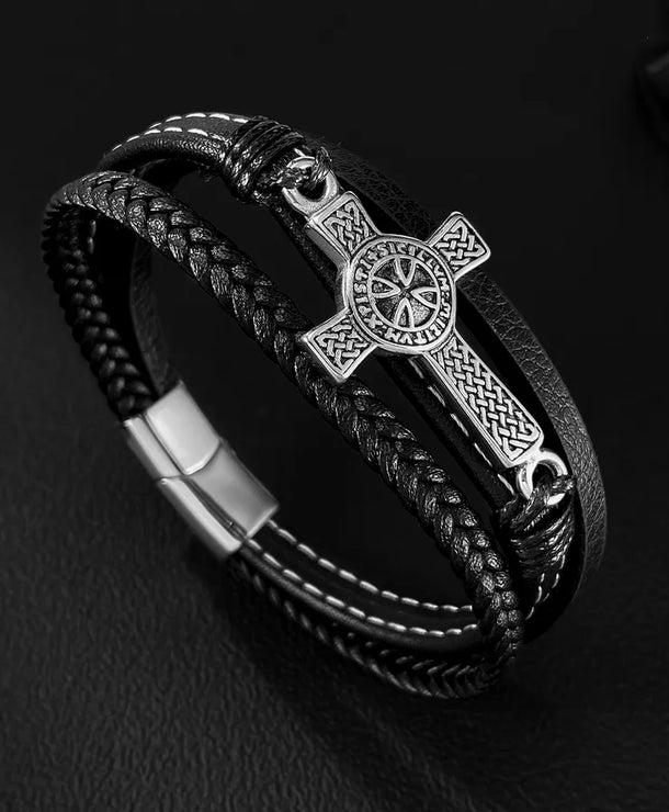 Brazalete de cruz tejido de acero inoxidable 304 para hombre - imagen 3