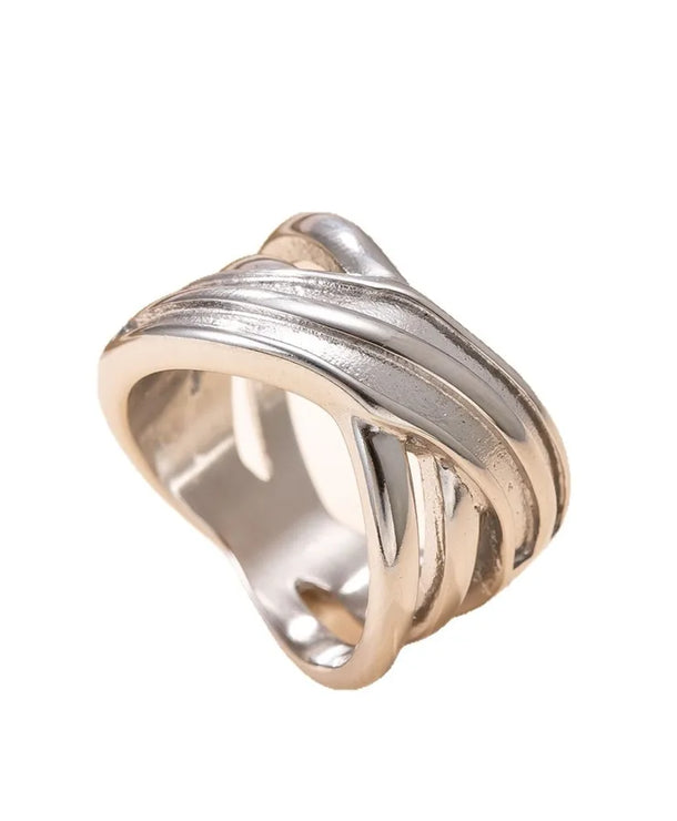 Anillo ajustable de acero y titanio con diseño cruzado, unisex - imagen 5